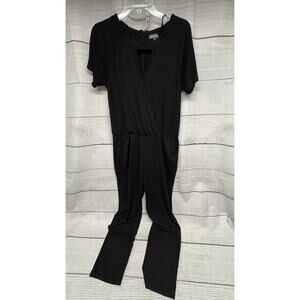 Vince Camuto Black Short Sleeve Jumpsuit Mock Neck Cutout Wide Leg Size S